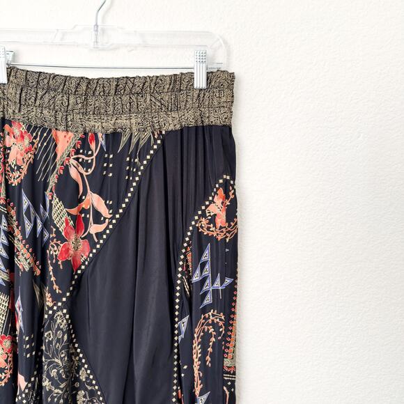[Vintage] Dorothy Schoelen Black Dark Floral Geometric Print Maxi Skirt Size 12 - Picture 8 of 11